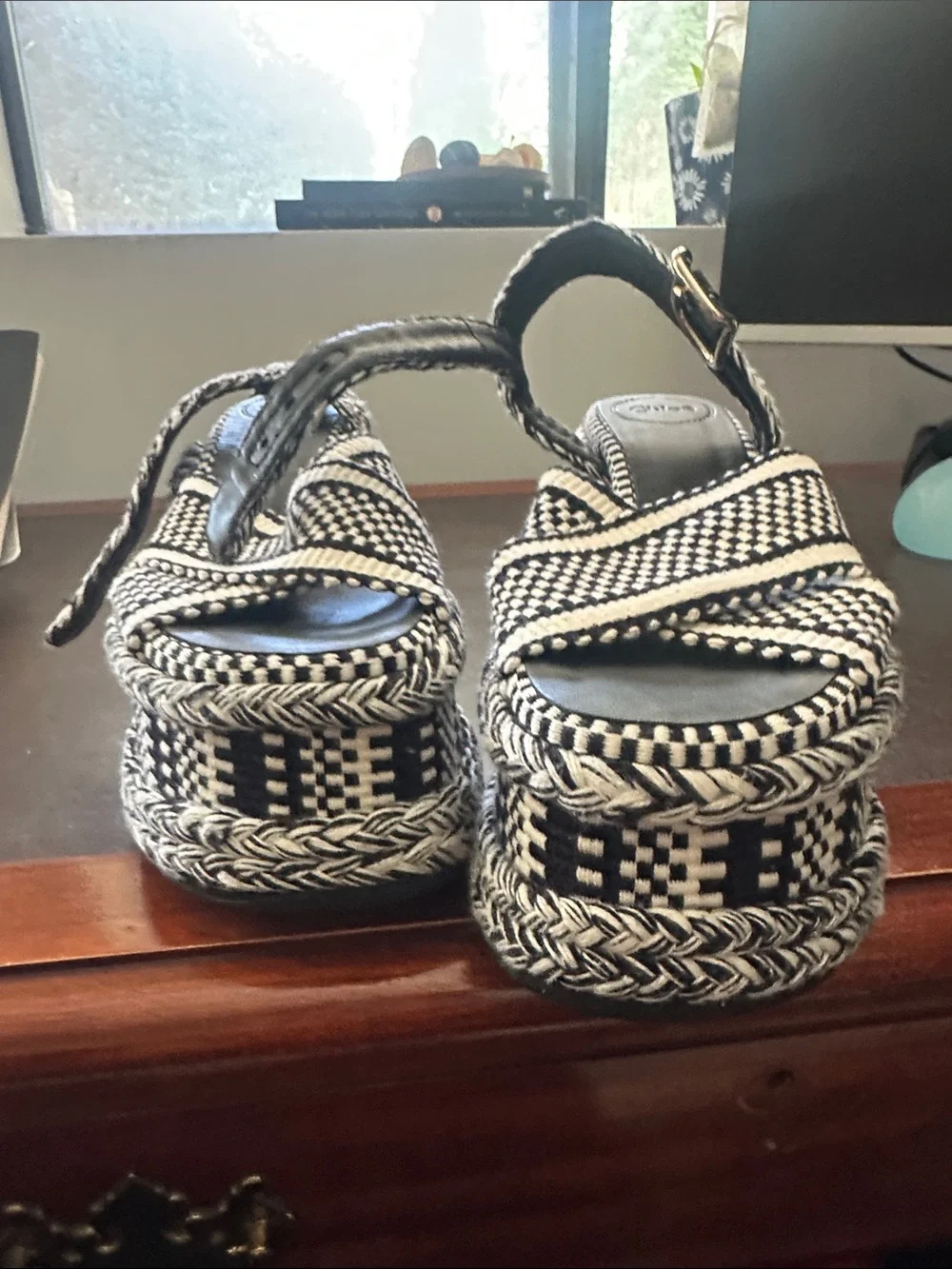 Chloe x Bergdorf Goodman exclusive Amambaih Black&White Braided Platform Sandals
